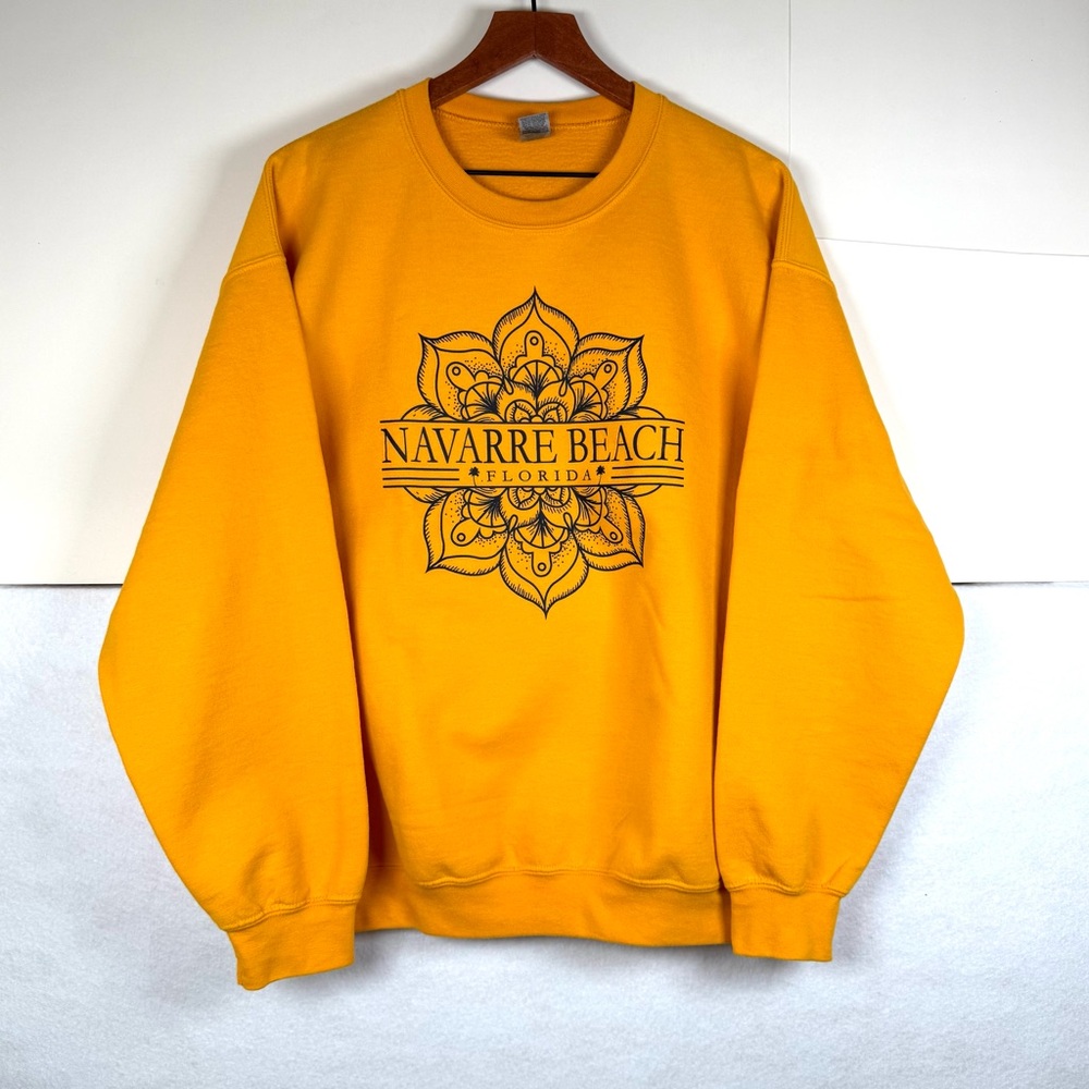 Navarre Beach Florida Gold Yellow Mandala Souvenir Sweatshirt Gildan Adult Large